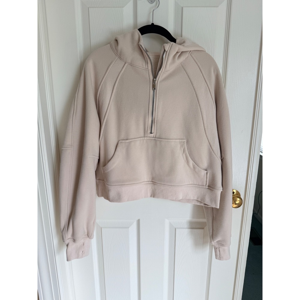 Scuba Oversized Half Zip Hoodie Beige Cropped Fleece Sweatshirt XL